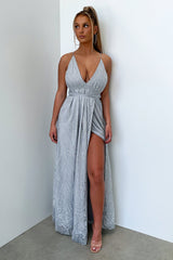 Scarlett Halter Maxi Dress - Silver Glitter