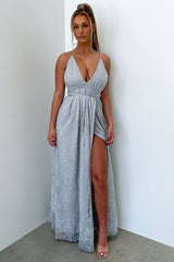 Scarlett Halter Maxi Dress - Silver Glitter